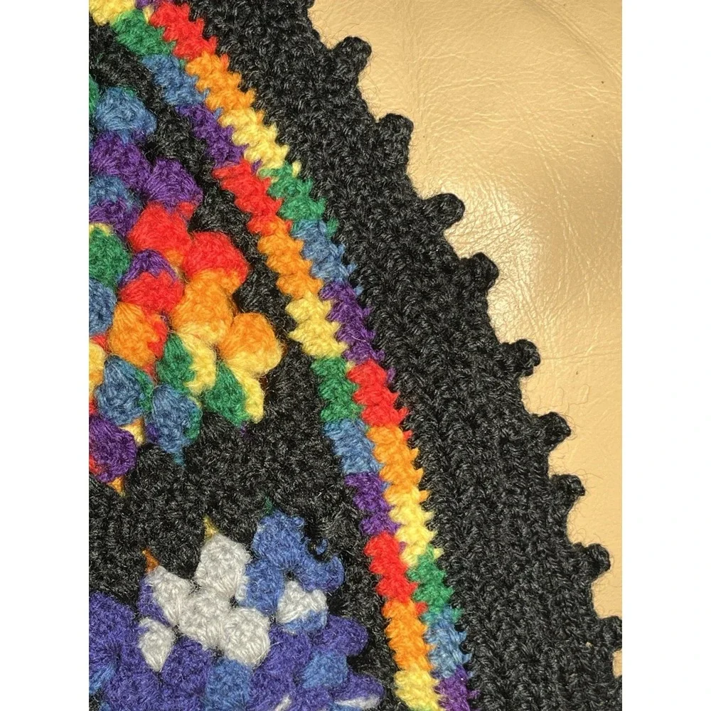 Granny Square Roseanne Black Multicolor Afghan Throw Blanket 76